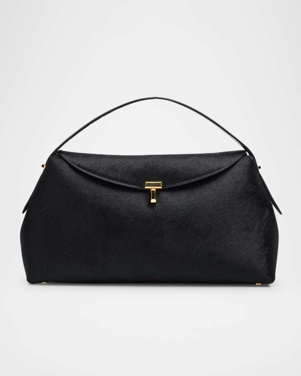 T Lock Horsehair Top-Handle Bag
